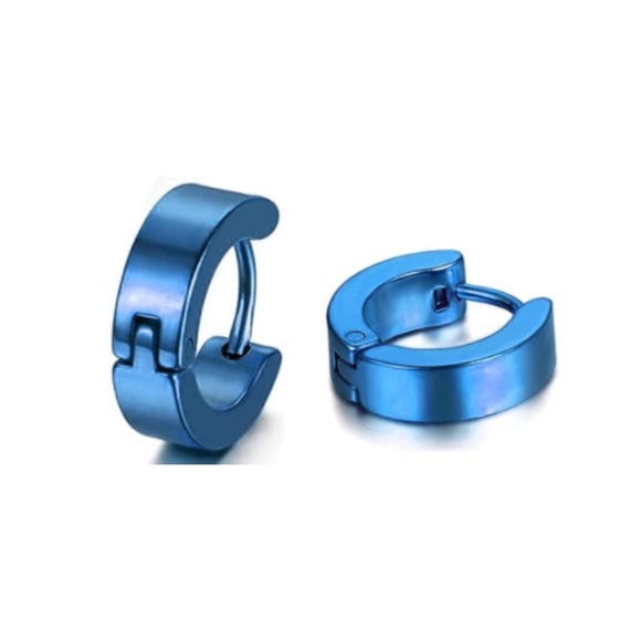 Blue Huggie Hoop Earrings - Picture 5 of 5